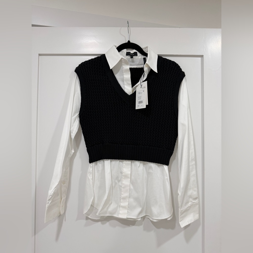 Theory White Blouse with layered black knit vest